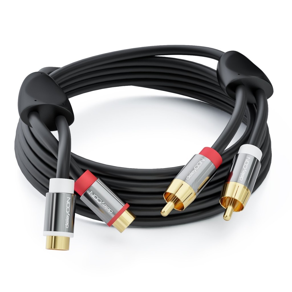 deleyCON Stereo Audio Cinch Verlängerungs Kabel 2x RCA Buchse zu 2x