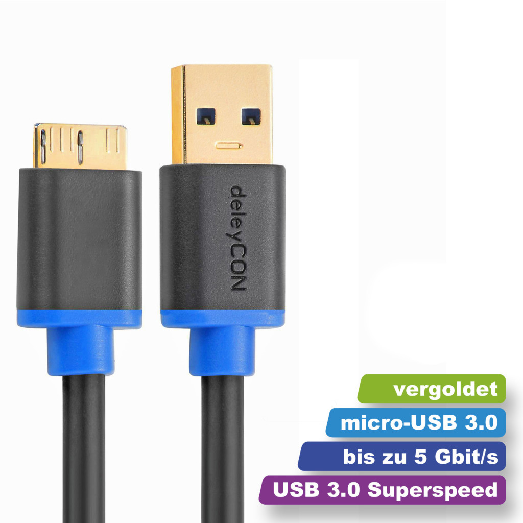 DeleyCON USB 3.0 Datenkabel – USB A-Stecker Zu Micro B-Stecker - 4 ...