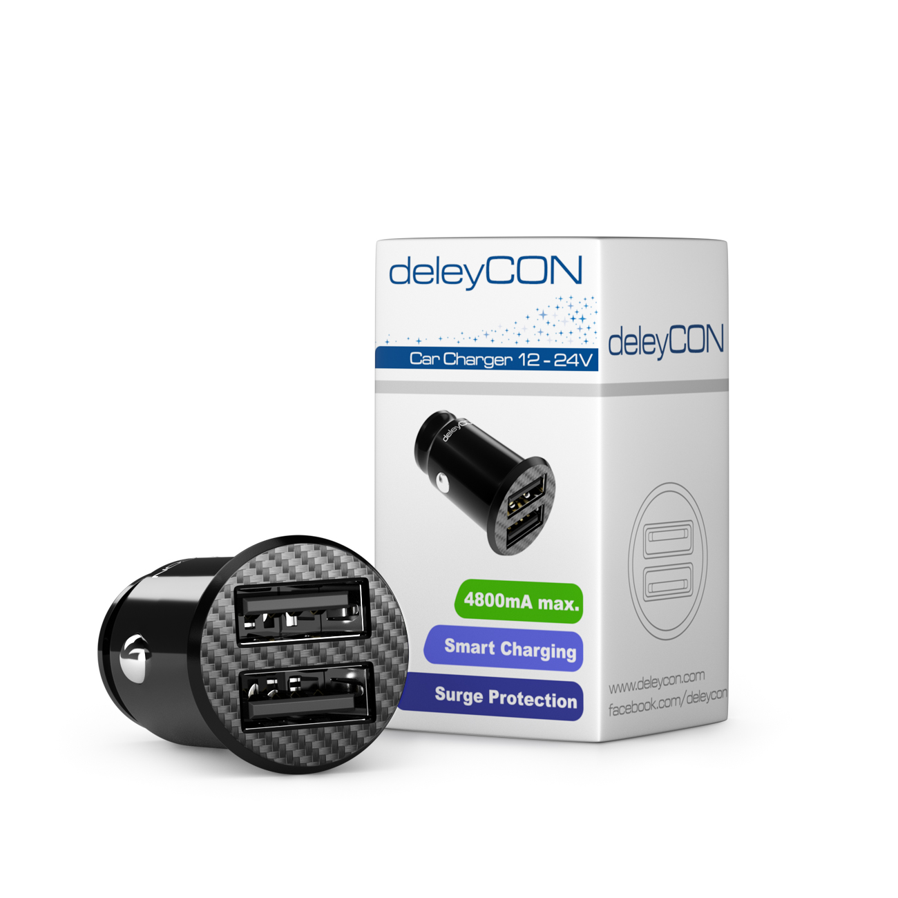 deleyCON 4,8A Zigarettenanzünder USB Ladegerät - 4800mA Schnellladung 2-Port  USB - Mini KFZ Auto Ladegerät - deleyCON