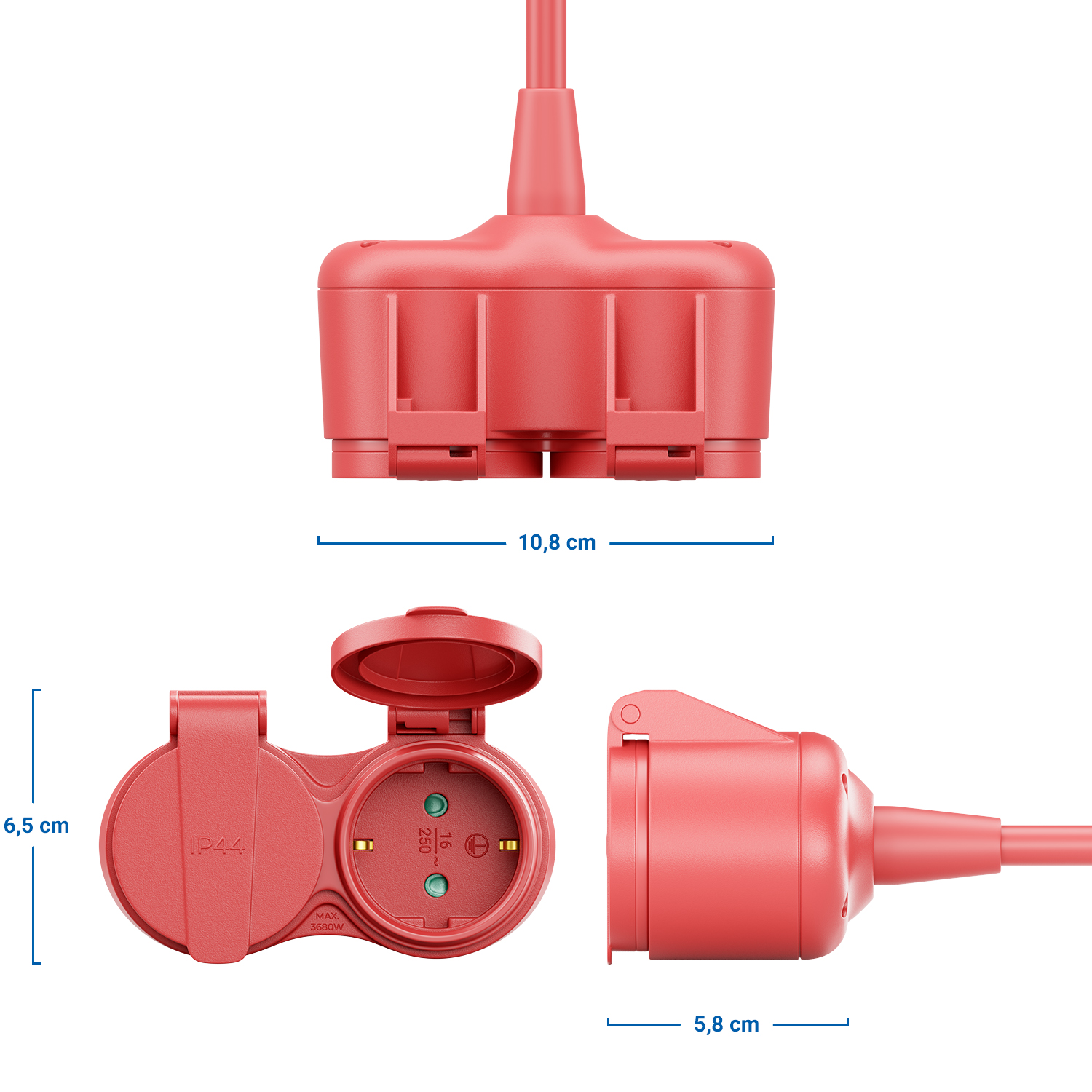 deleyCON Outdoor Verlängerungskabel Spritzwasserschutz Rot Netzkabel deleyCON auf Buchse - Stecker (CEE Stromkabel 7/3) Verlängerung 2X Typ - F 7/4) IP44 (CEE Außenbereich Schutzkontakt